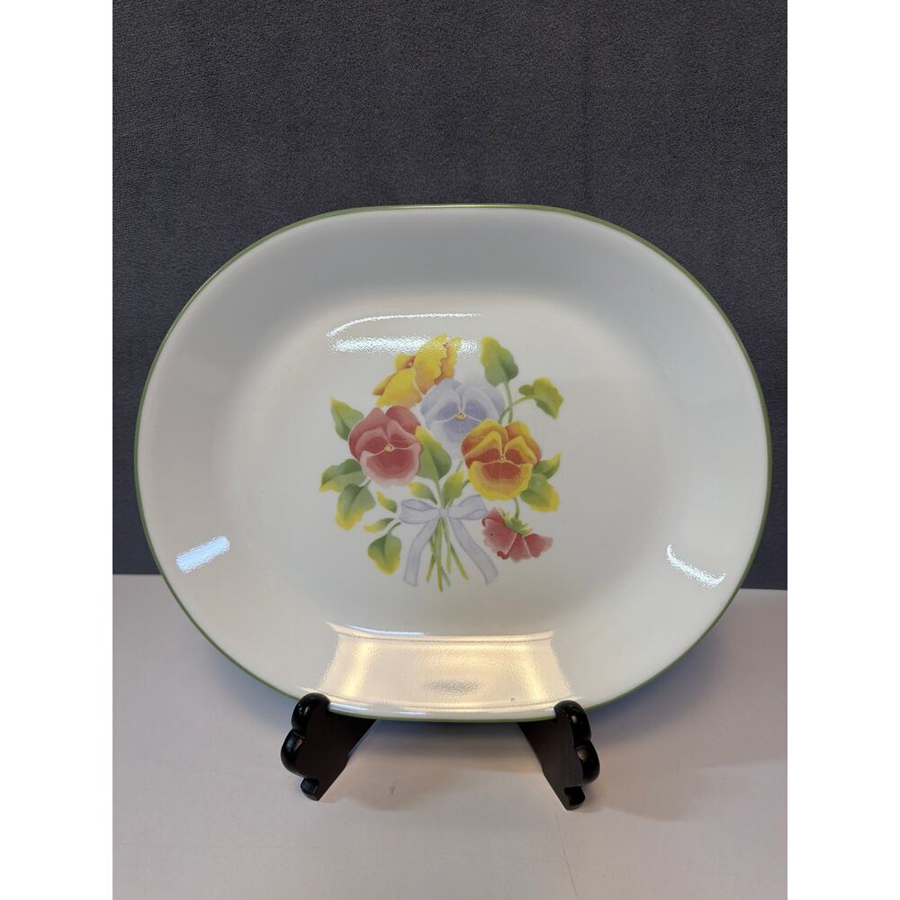 Corelle SUMMER BLUSH Pansies Oval Serving Platter  12.25” x 10.25”